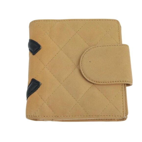 CHANEL Cambon Line Wallet Leather Beige Black CC Auth 104762 - Picture 2 of 16
